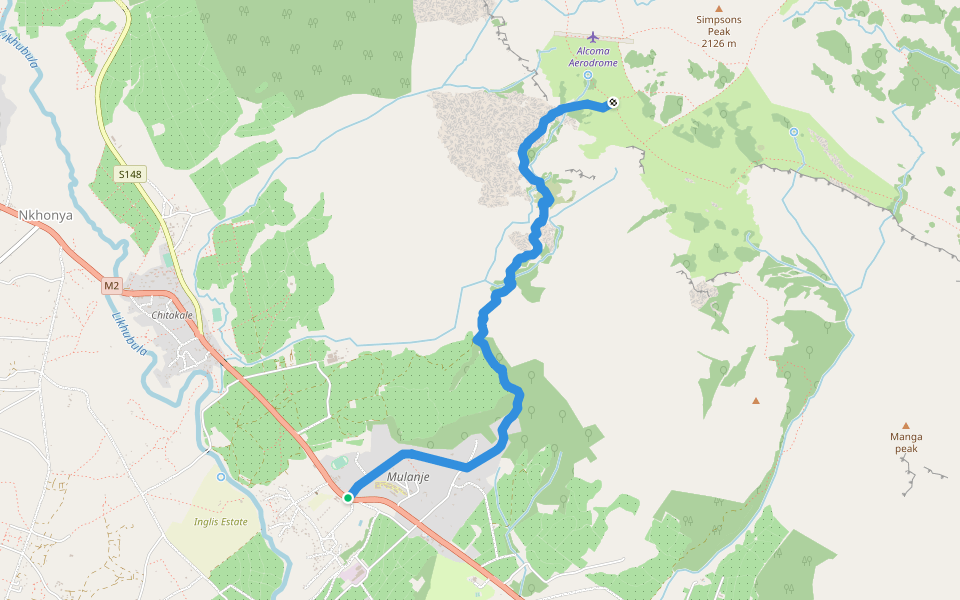 Boma Path walking route map in Mulanje