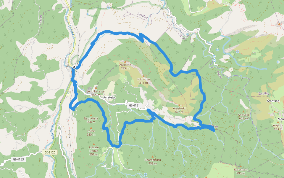 PR-GI 2002 Intsustiko Itzulia walking route map in Ataún