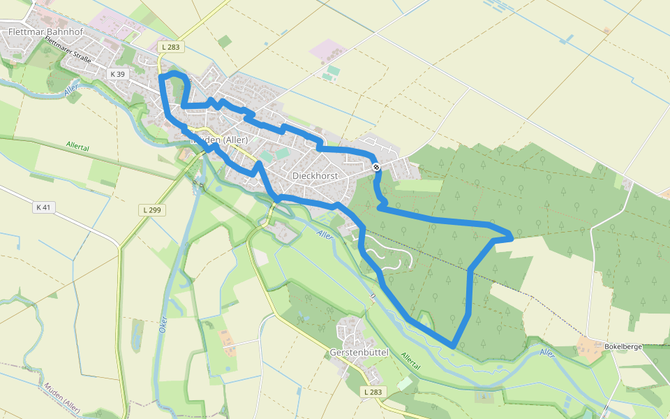 Rundwanderweg Aller-Oker-Aue 1 walking route map in Müden (Aller)