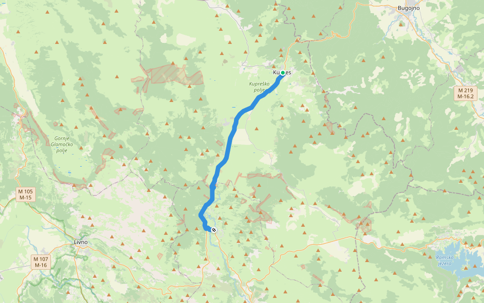 Marijin put M02/54 (Kupres-Šuica) walking route map in Kupres