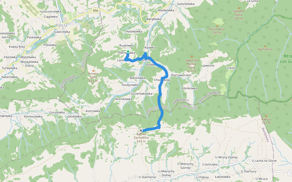 Cisy Raciborowskiego walking route map in Harbutowice