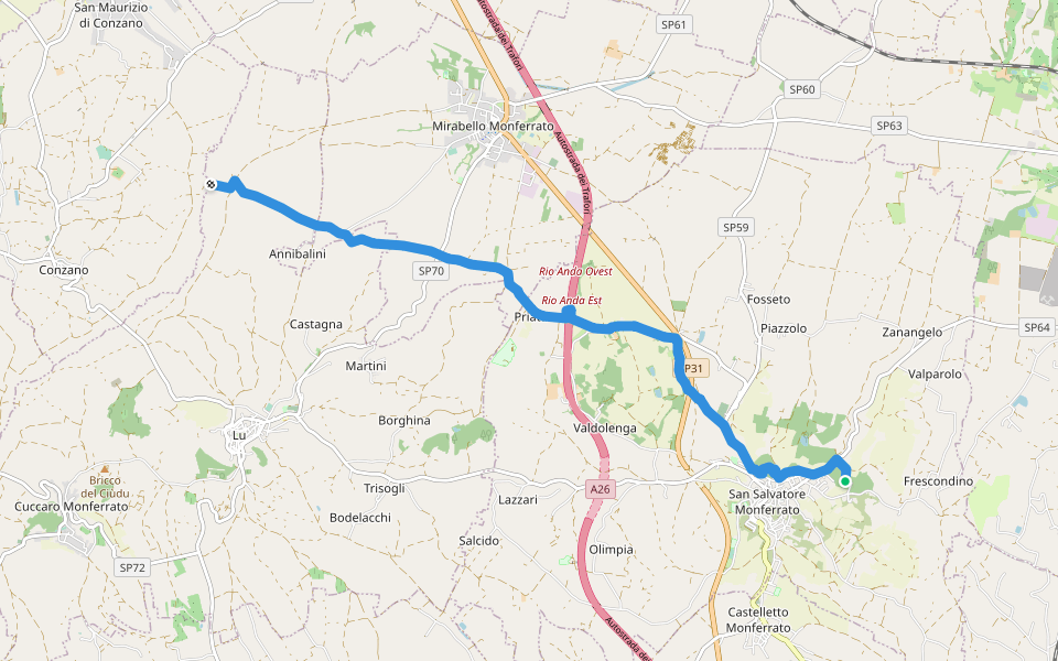 Sentiero dei Santuari "Alessandro Davite" walking route map in San Salvatore Monferrato