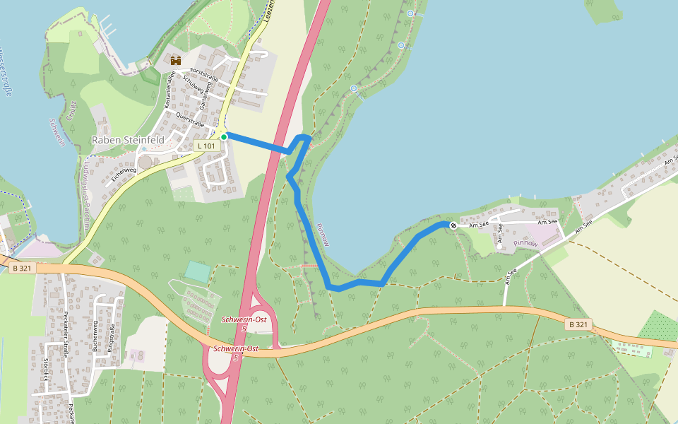 Raben Steinfeld - Pinnow walking route map in Raben Steinfeld