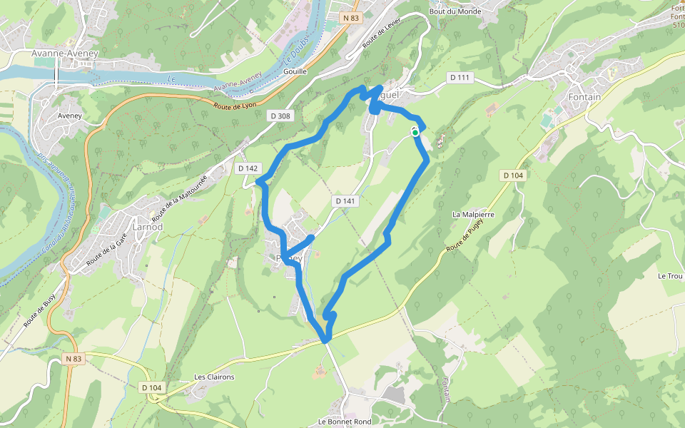 Sentier des Grands Prés walking route map in Fontain