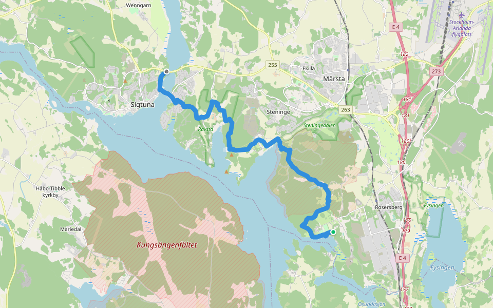 Upplandsleden Stockholms län etapp 3 walking route map in Rosersberg