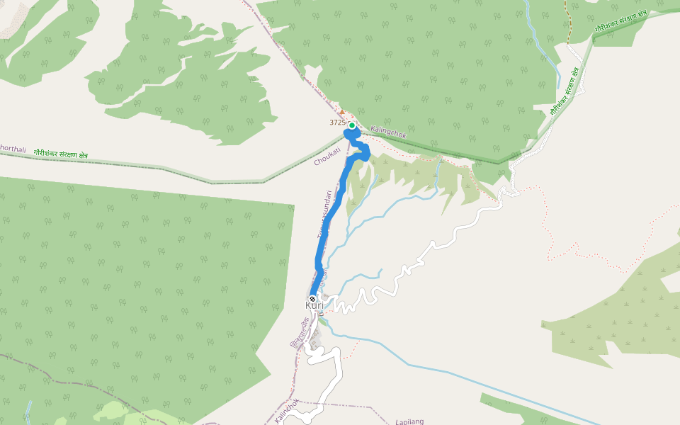 Kuri kalinchwok Hiking Trail walking route map in Ghorthali