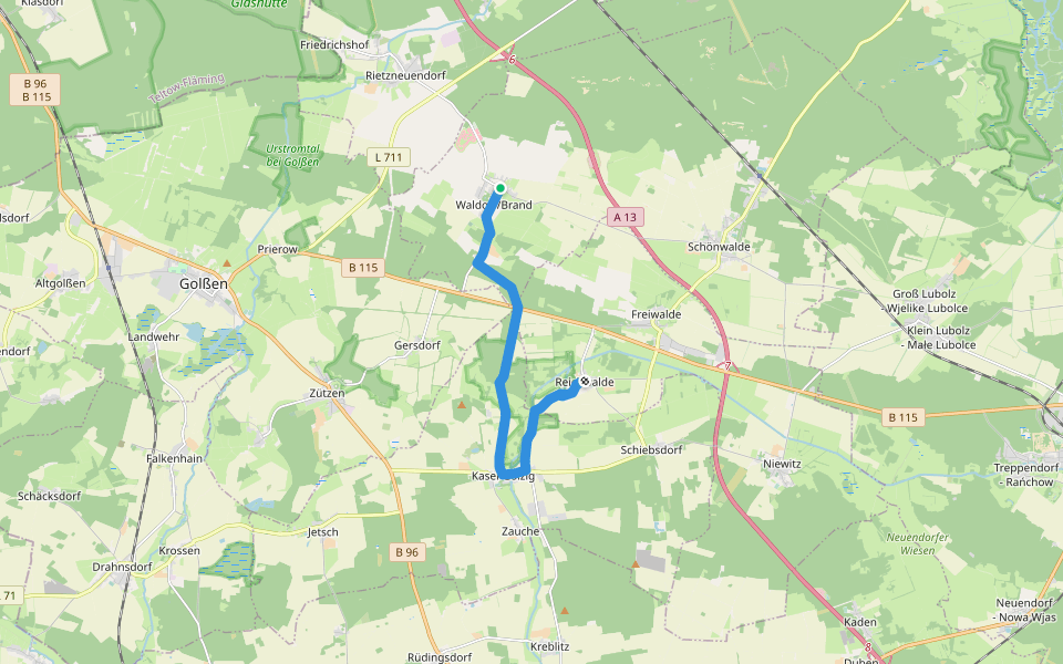 Wanderweg Reichwalde-Kasel-Golzig-Waldow walking route map in Schönwald