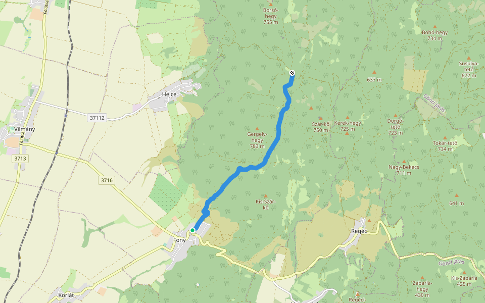 Z (Fehér-kút – Fony) walking route map in Fony