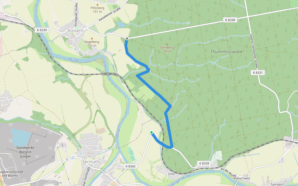 Ww Am Rande des Thümmlitzwaldes walking route map in Grimma