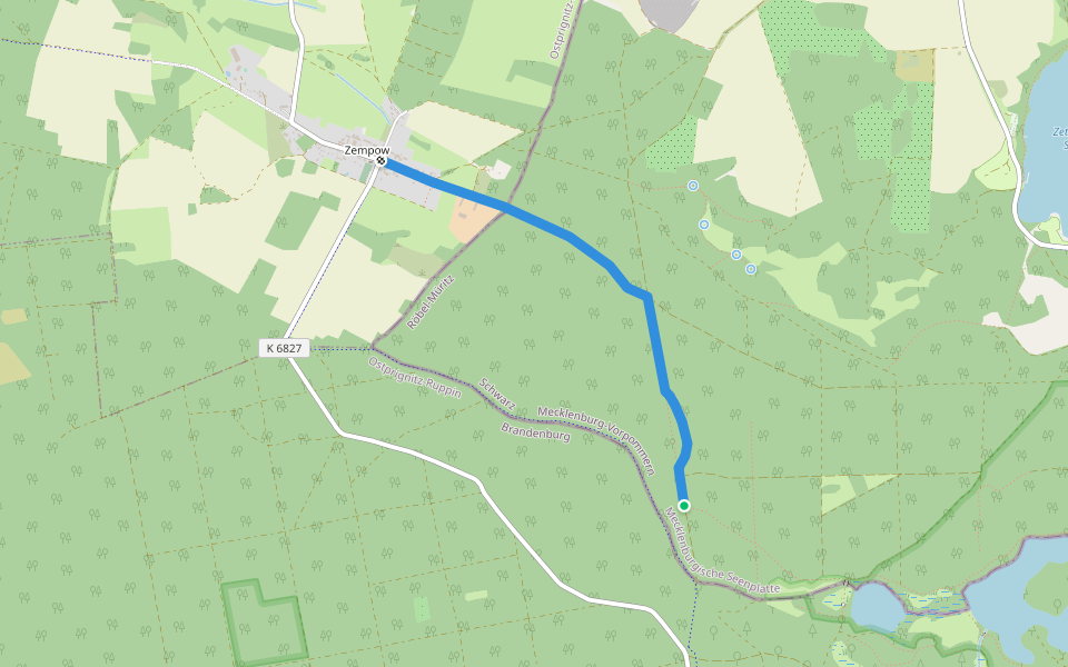 Rundweg Zempow-Wummsee walking route map in Schwarz