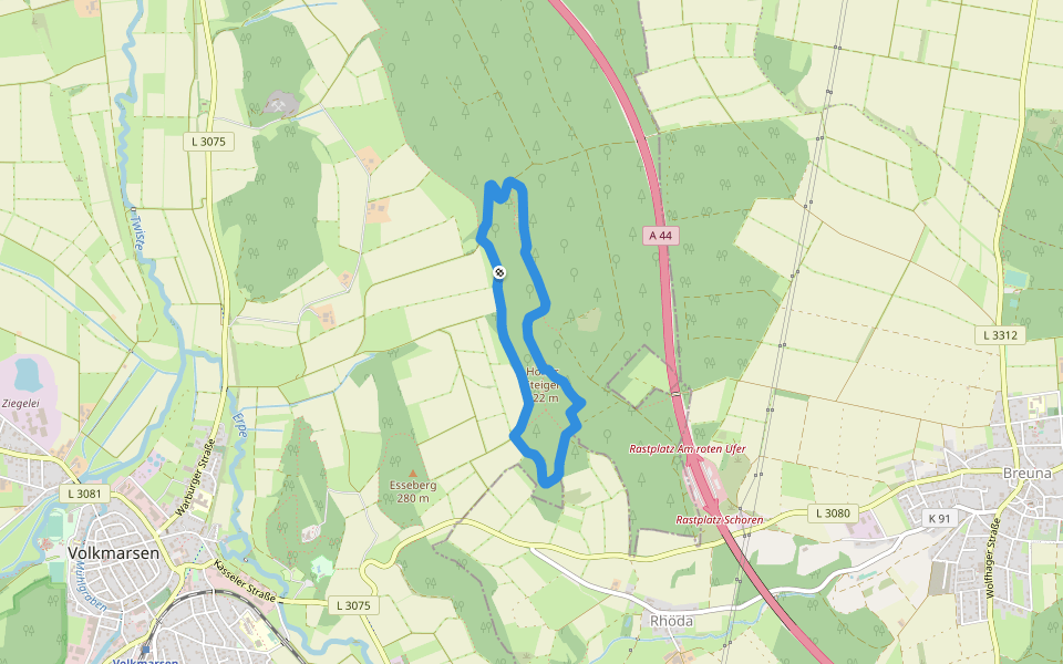 Waldlehrpfad Hoher Steiger walking route map in Volkmarsen