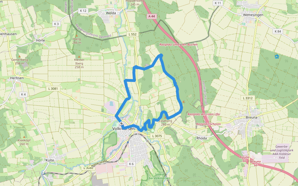 Volkmarsen - V2 walking route map in Volkmarsen