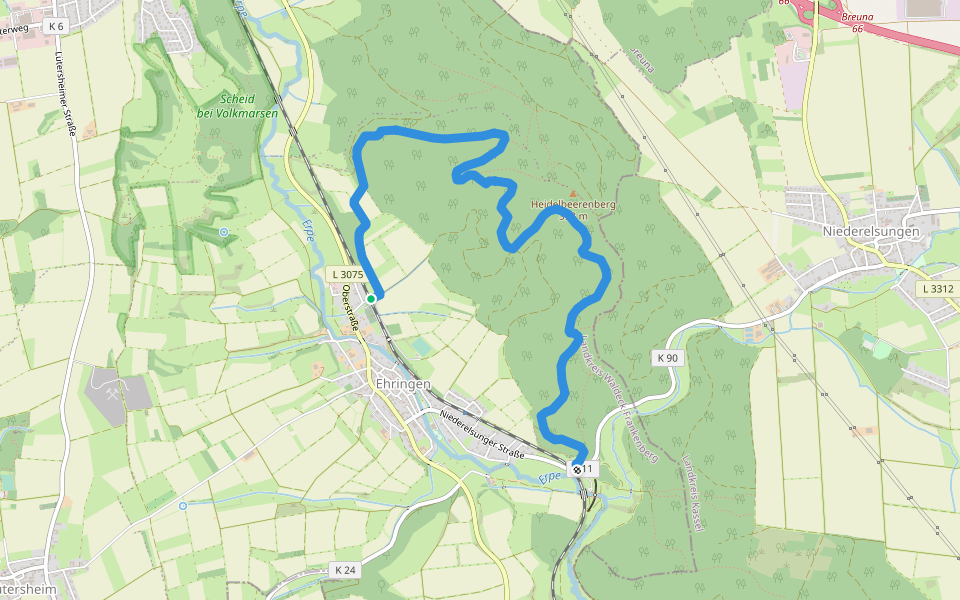 Rundweg Ehringen E3 walking route map in Volkmarsen