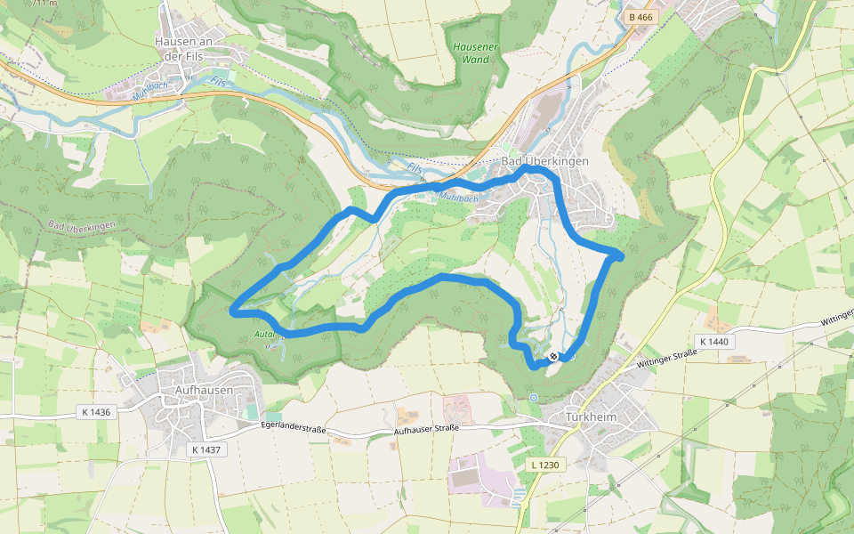 Wald- und Wasserweg walking route map in Bad Überkingen