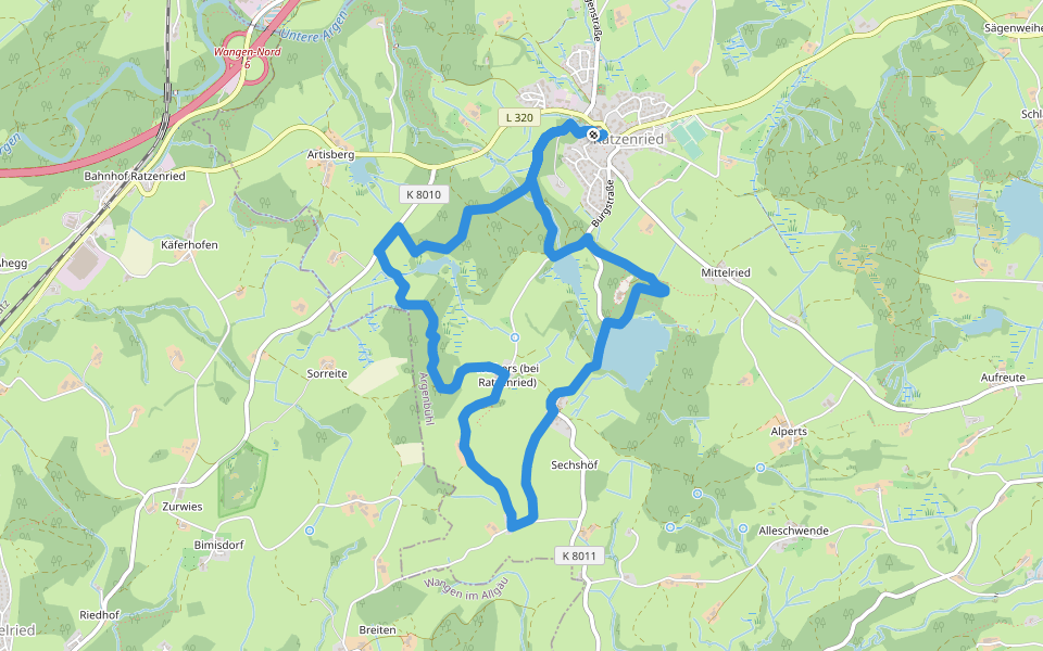 Wanderung Panoramahöhenweg durch Wald und Flur (Argenbühl: 8) walking route map in Argenbühl