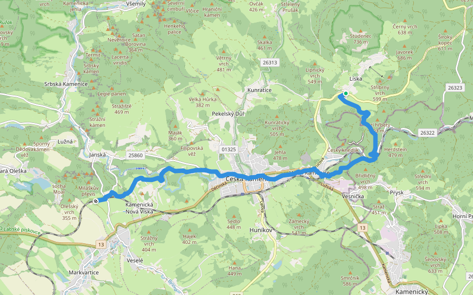 [Č] Líska - Rabštejn walking route map in Česká Kamenice