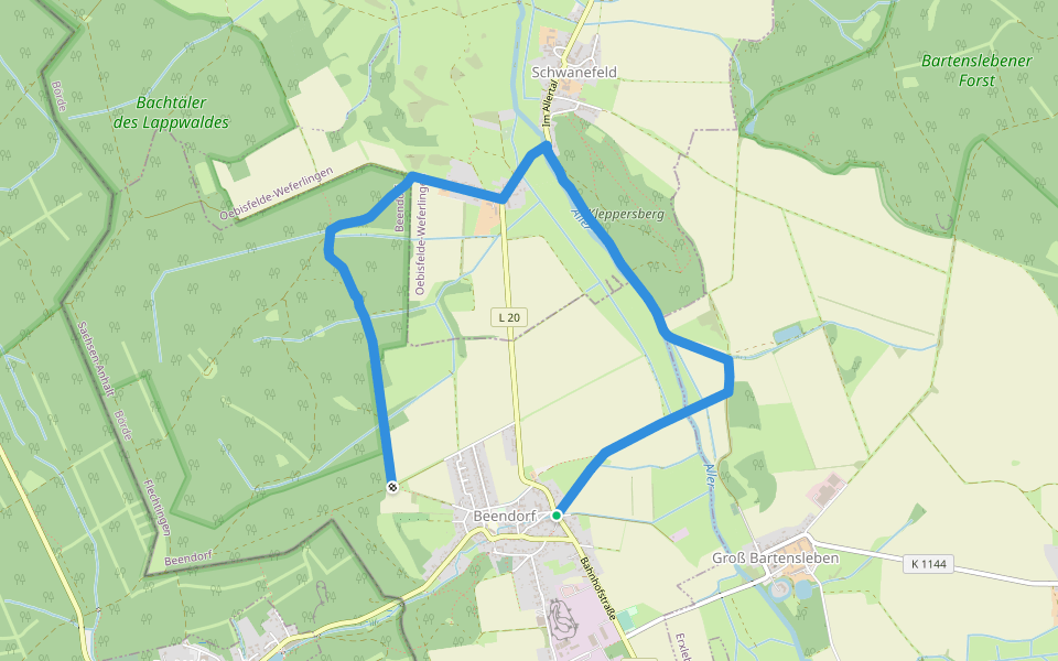 Bernhard-Becker-Beendorf-Weg walking route map in Beendorf