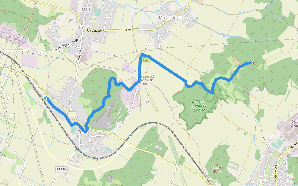 Čebín - Zlobice walking route map in Čebín