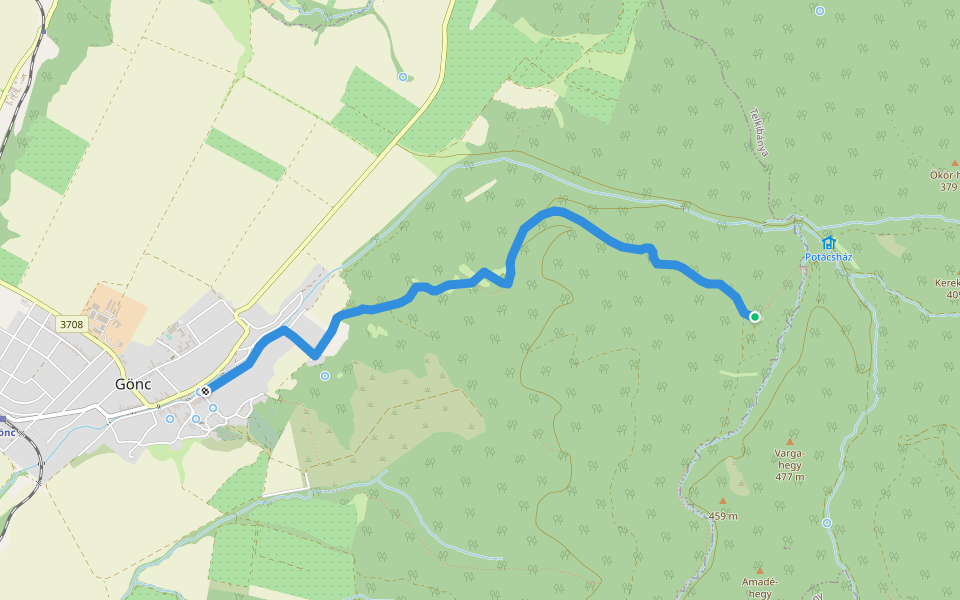 P+ (Páloskolostor-rom – Gönc) walking route map in Gönc