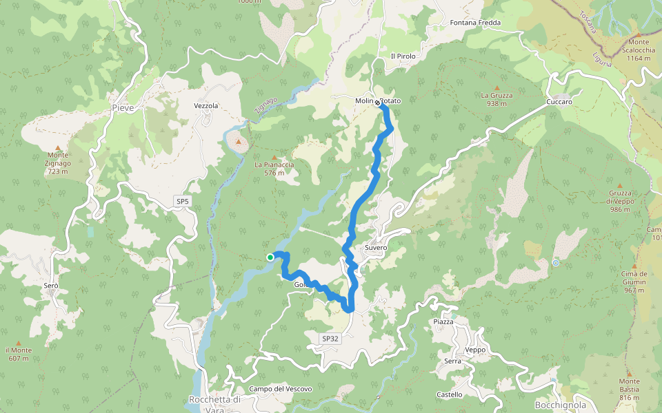 Case Ghiaro - Goledo - San Rocco - Molino Rotato walking route map in Goledo
