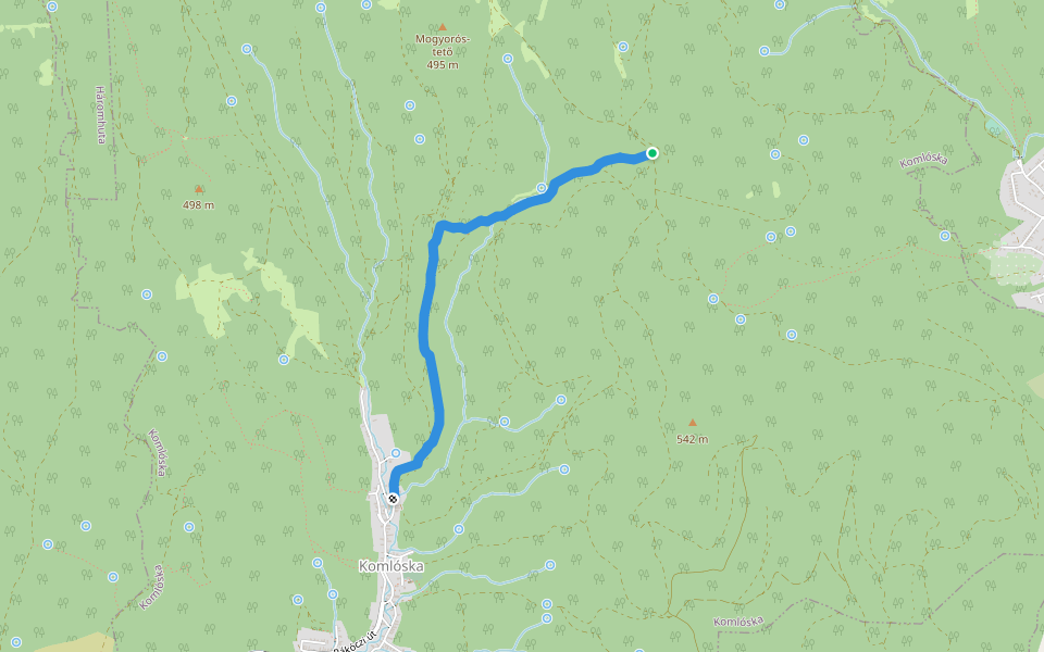 K+ (Kecske-hegy – Komlóska) walking route map in Komlóska