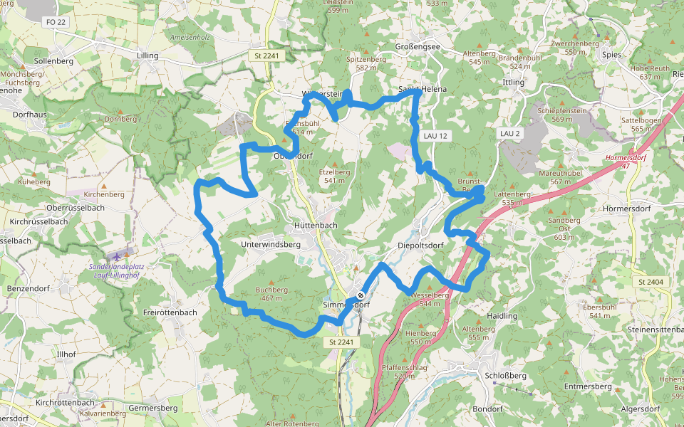 Hüttenbacher Rundwanderweg walking route map in Simmelsdorf