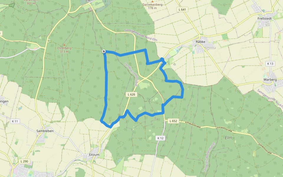 Elm Rundwanderweg 28 walking route map in Räbke