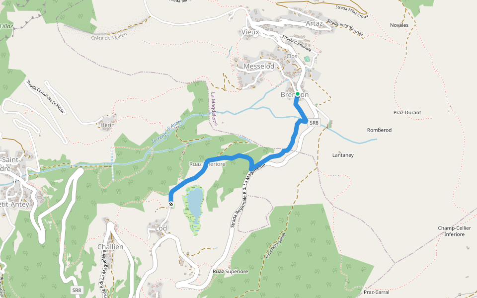 Sentiero 8 La Magdeleine Lago Lod walking route map in Brengon