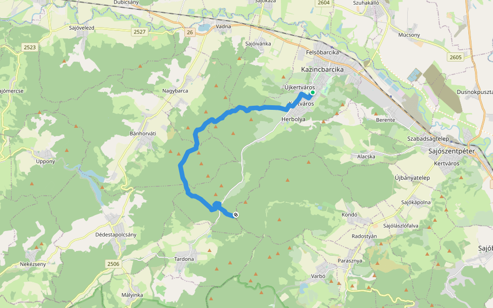 S (Kazincbarcika – Nyír-völgy) walking route map in Kazincbarcika