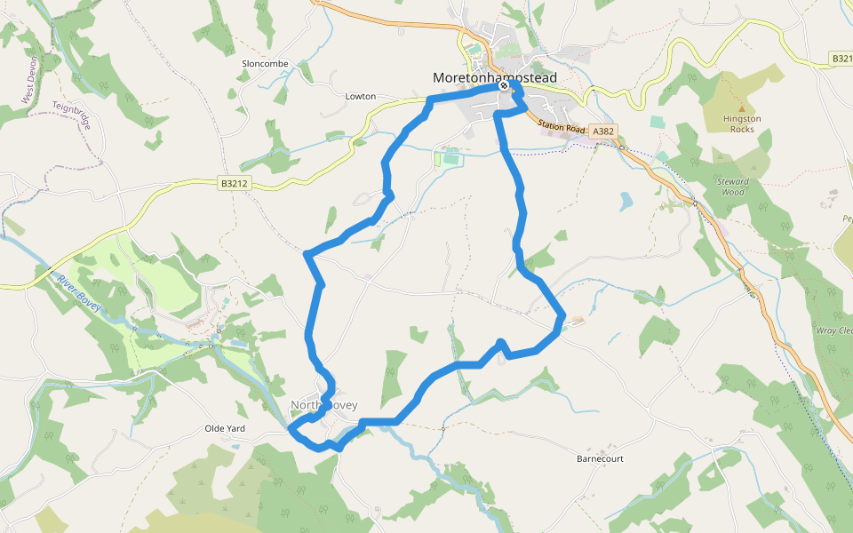 Moretonhampstead North Bovey Circular walking route map in Moretonhampstead