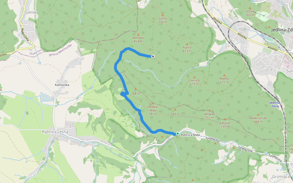 Rybnica Mała - Rozdroże pod Borową walking route map in Grzmiąca