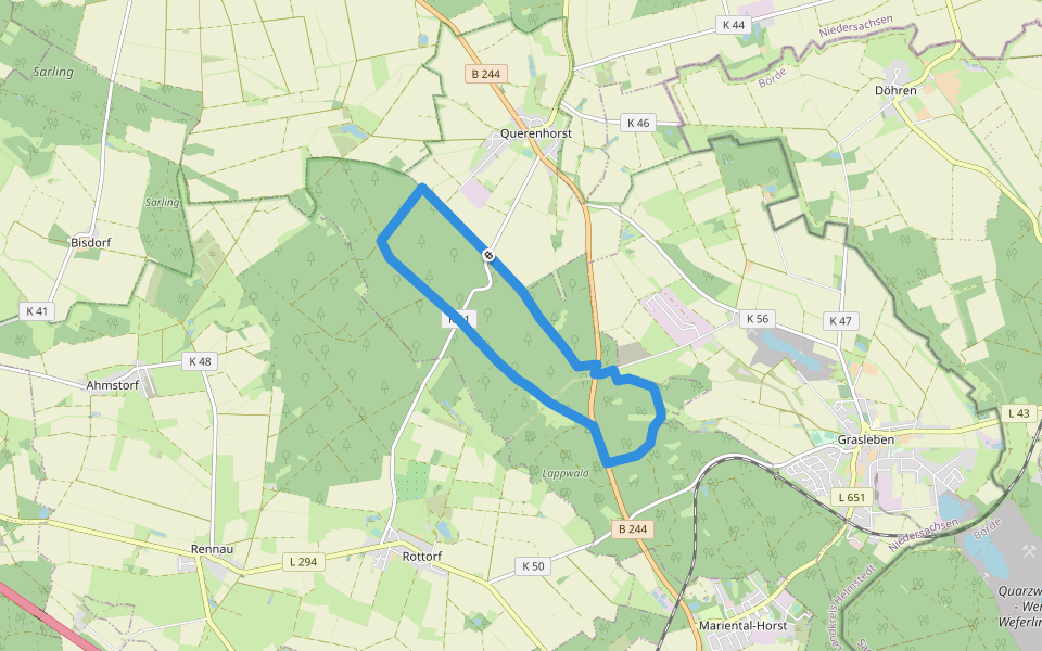 Lappwald Rundwanderweg 13 walking route map in Querenhorst