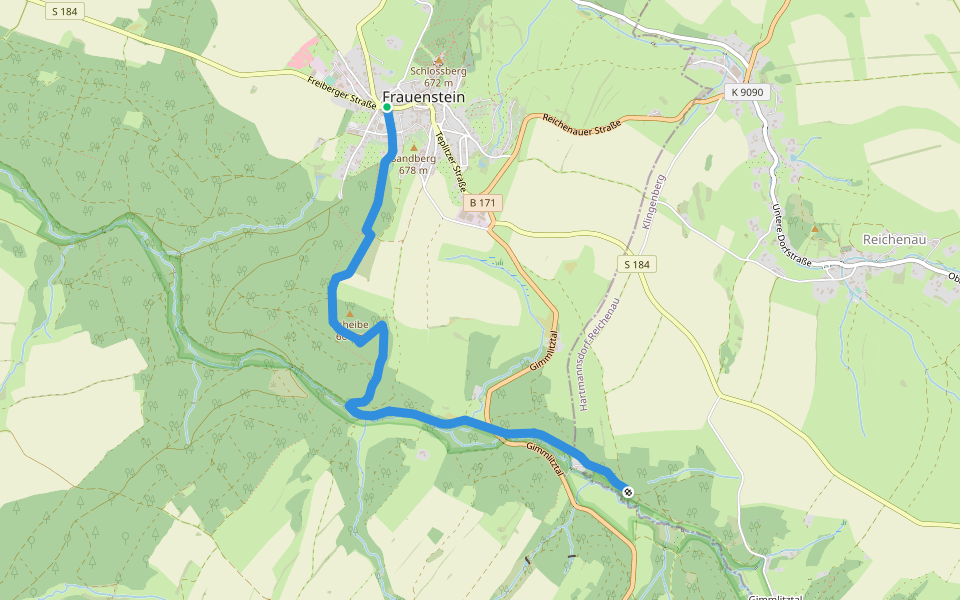 Ww Frauenstein - Gimmlitztal Teilstück noch unfertig walking route map in Frauenstein