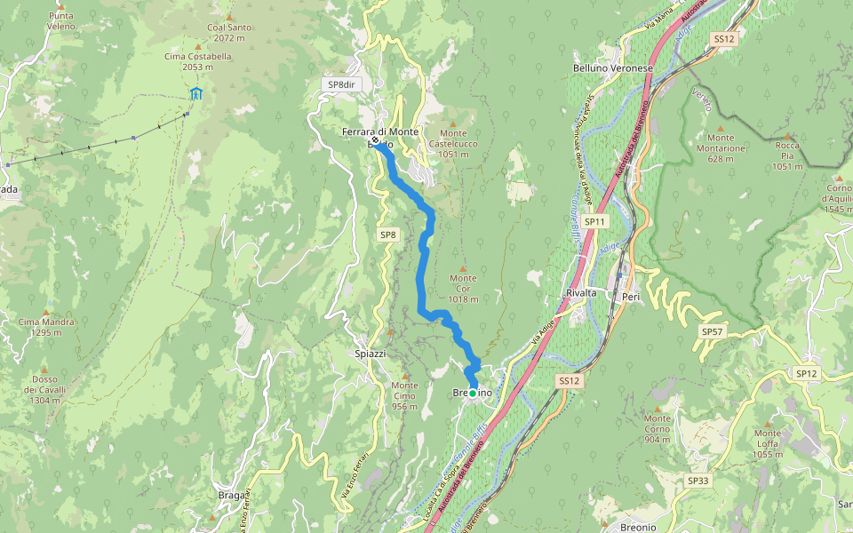 Brentino - Ferrara di Monte Baldo walking route map in Brentino