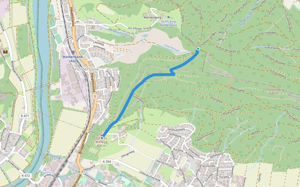 Chärnenberg - Schloss Wildegg walking route map in Holderbank