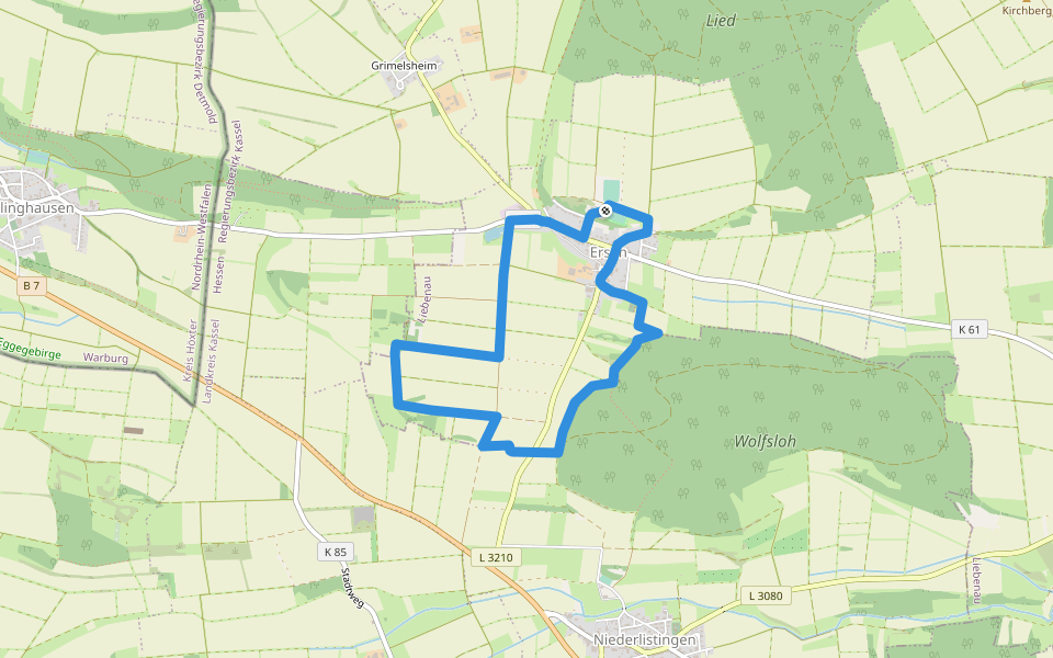 Ersen - E1 walking route map in Liebenau
