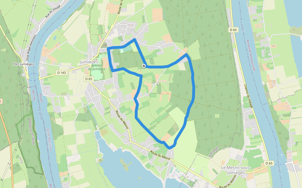 Les Hameaux walking route map in Jumièges