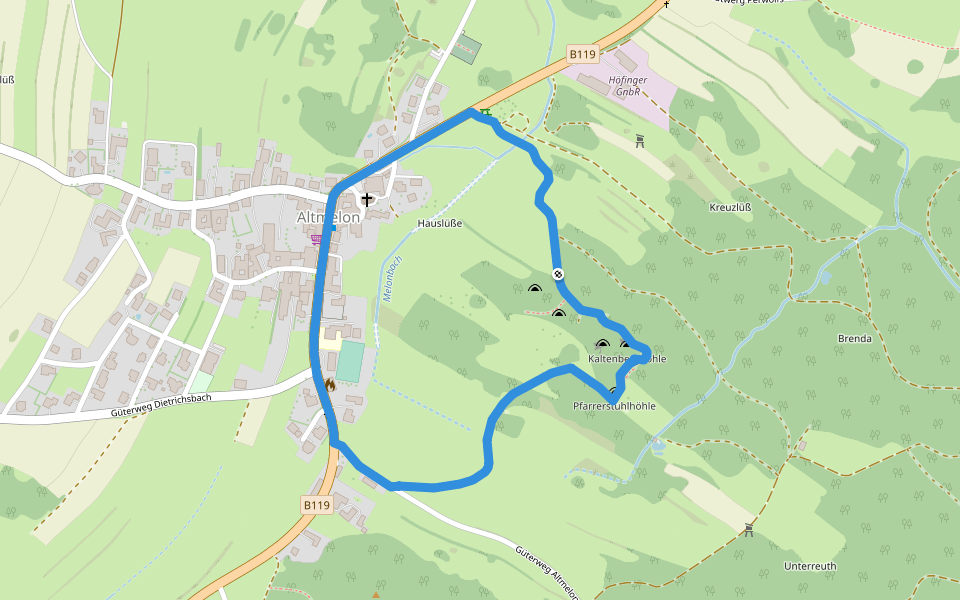 Kaltenbergweg walking route map in Altmelon