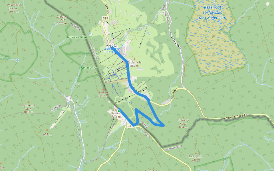 [M] Šerlich - Zieleniec walking route map in Deštné v Orlických horách