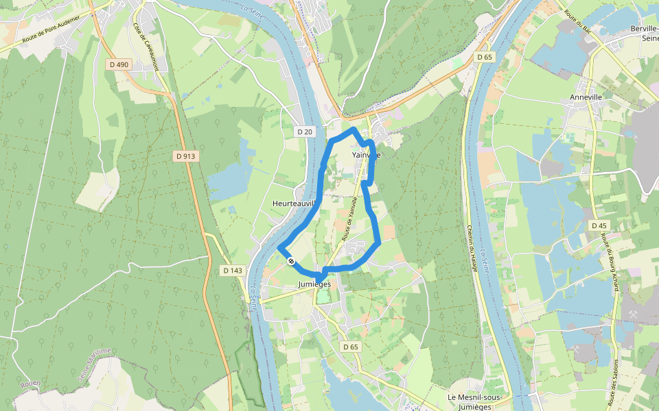 de Yainville à Jumièges walking route map in Jumièges