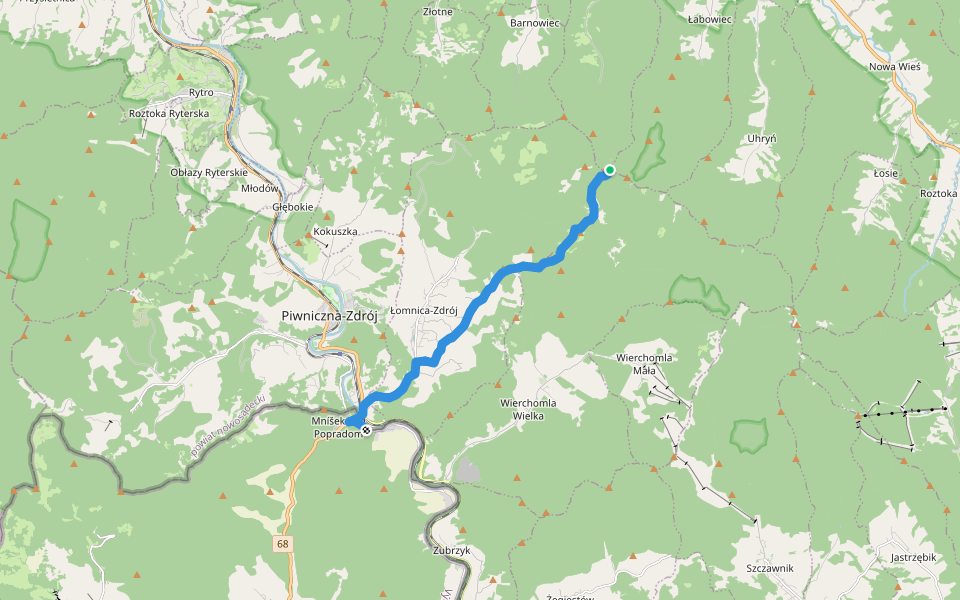 Łomnica - Hala Łabowska walking route map in Łabowiec