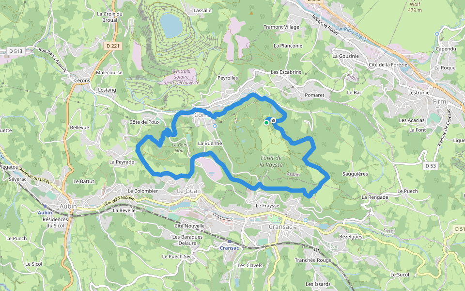 Entre Deux Vallées walking route map in Aubin