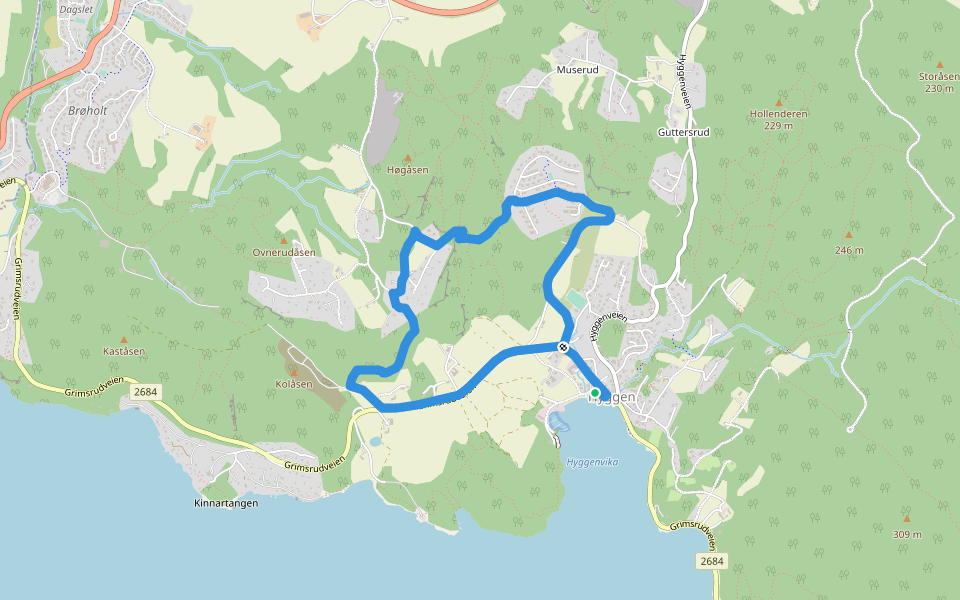 Ovnerud Rundt walking route map in Hyggen