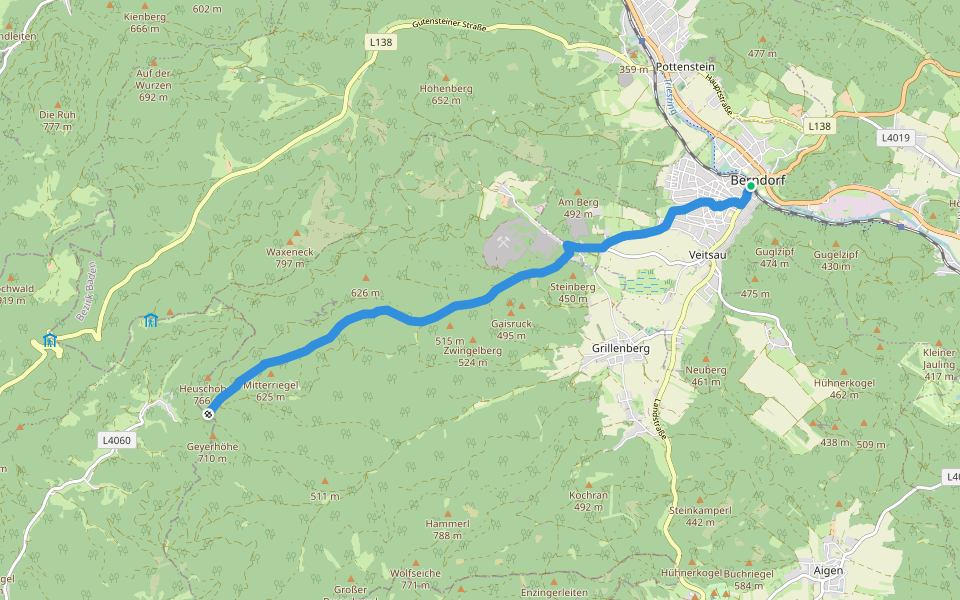 Berndorf - Steinhof - Alter Brunnen - Geyersattel - Feichtenbach walking route map in Berndorf