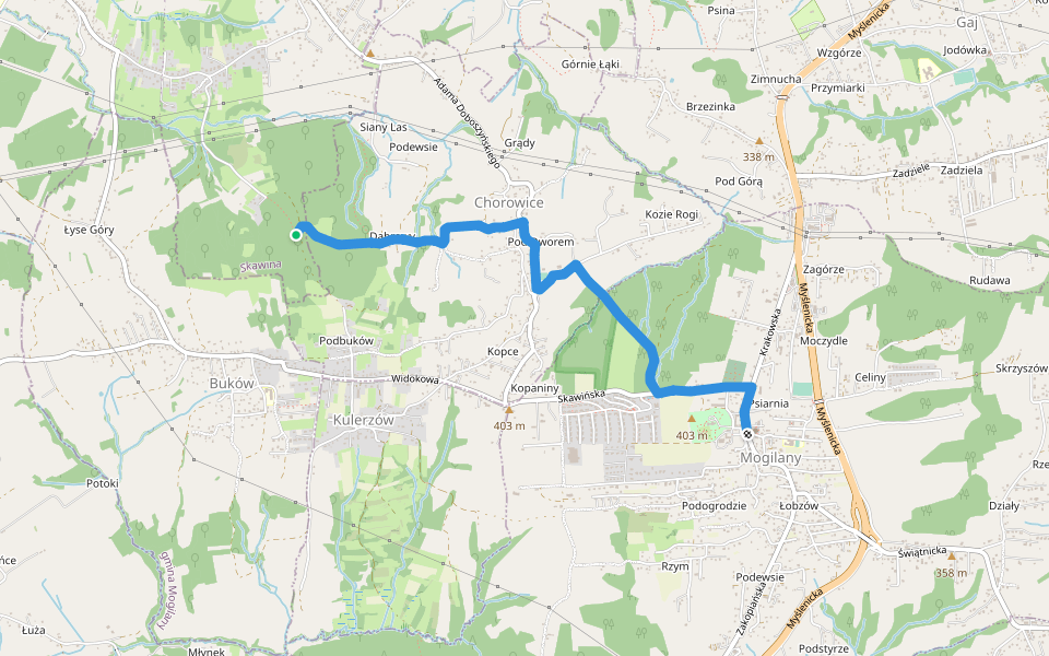 Mogilany - Chorowice walking route map in Skawina