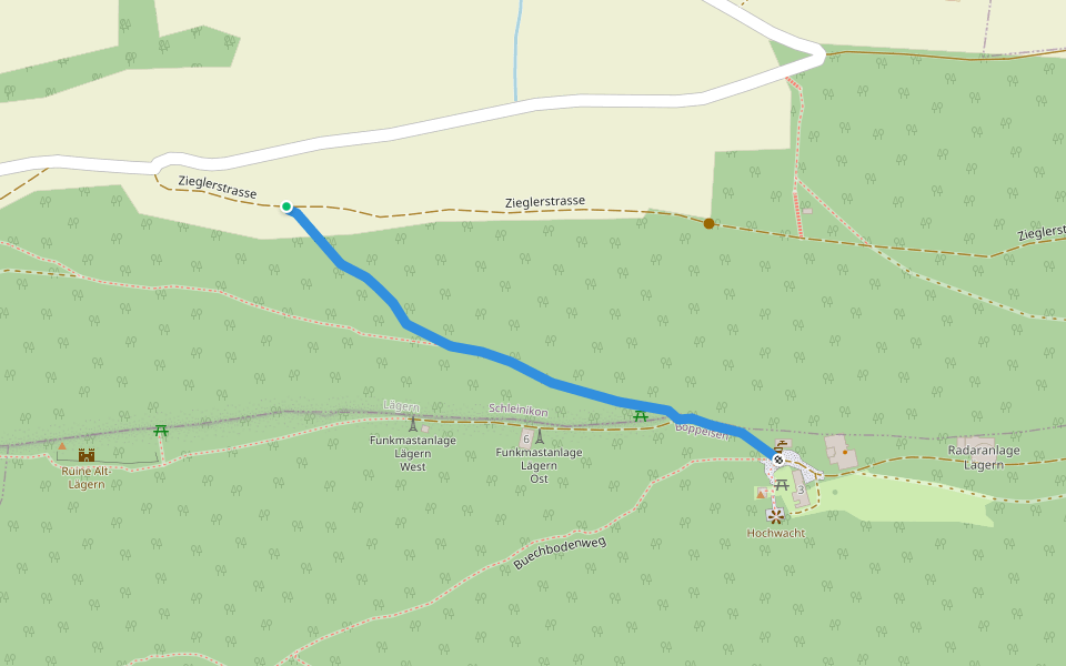 Längern Hochwacht - Lägernweid walking route map in Schleinikon