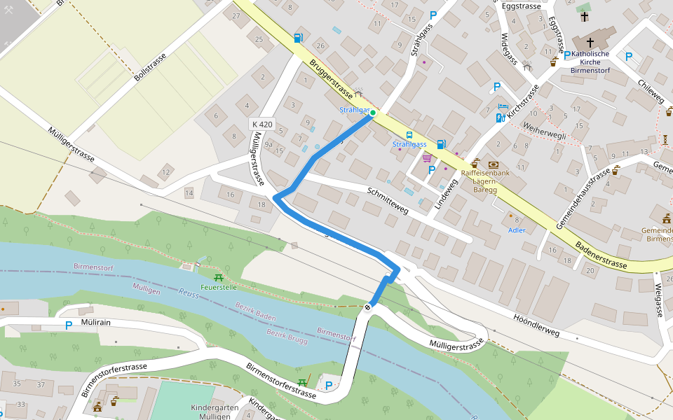 Brücke Birmenstorf Werd - Birmenstorf walking route map in Birmenstorf