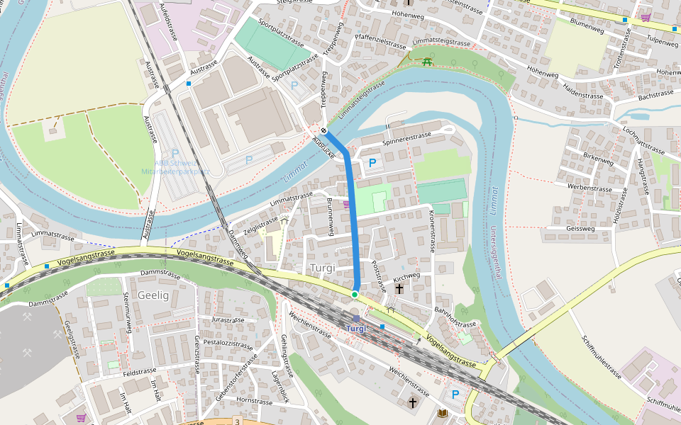 Turgi - Ennetturgi Holzbrücke walking route map in Baden