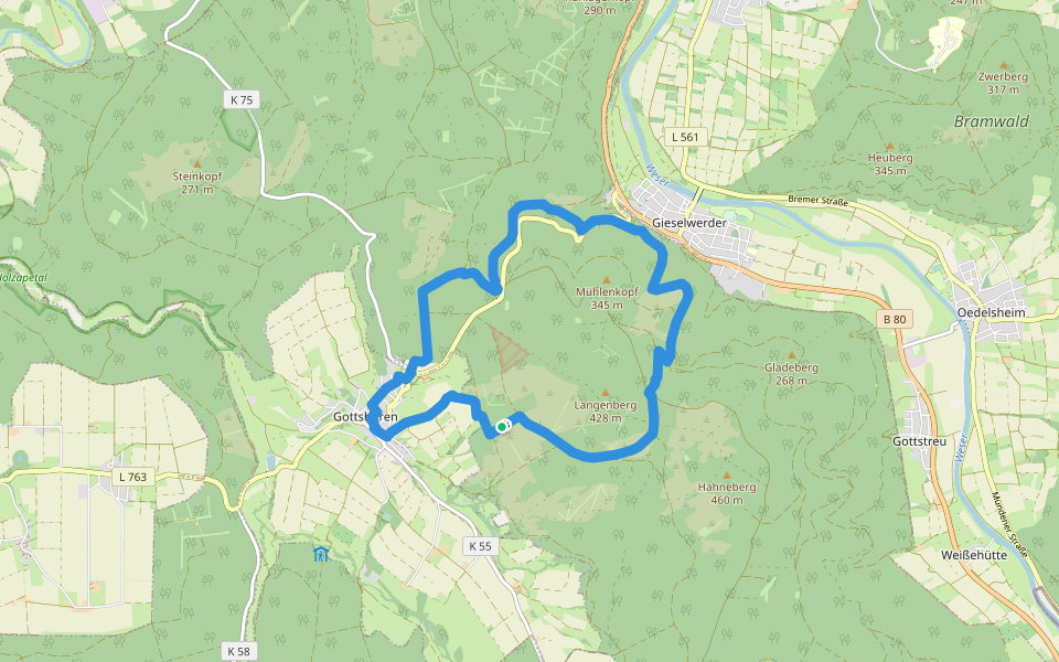 Eco Pfad Pilgerwege Gottsbüren "Werderscher Weg" walking route map in Gutsbezirk Reinhardswald