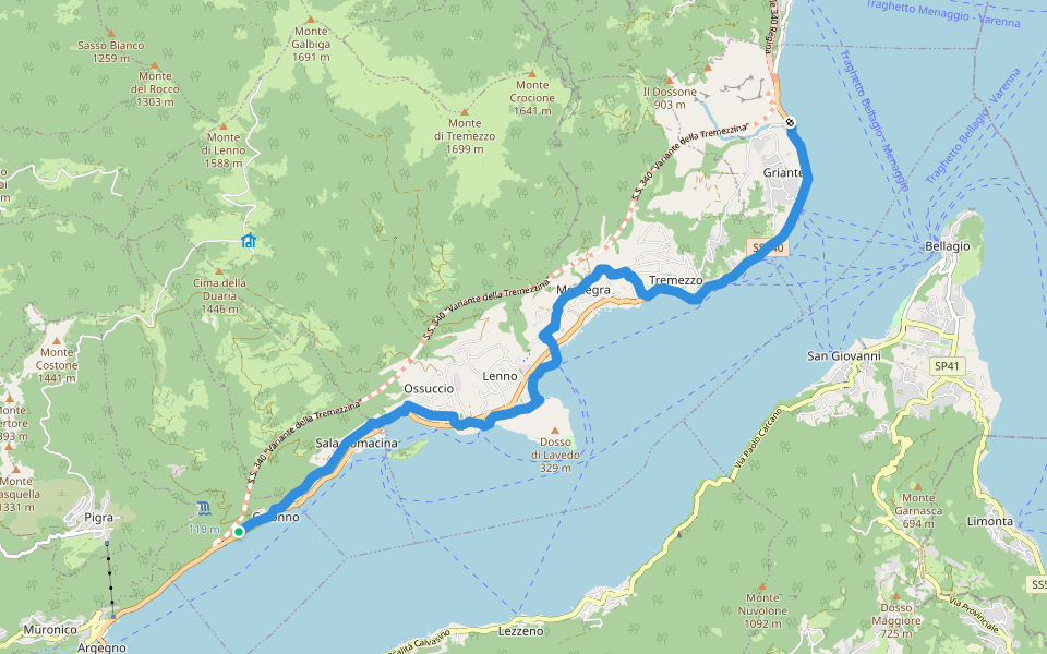 Greenway del Lago di Como walking route map in Colonno